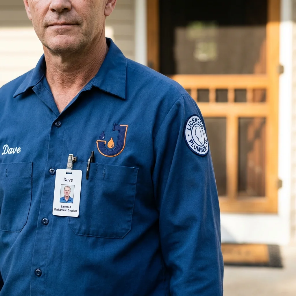 Licensed plumber showing ID badge in Council Grove, KS