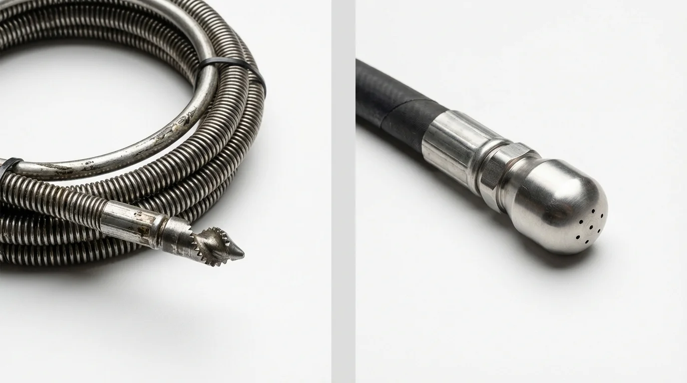 Drain snake cable and hydro jetting nozzle used for drain cleaning in Council Grove, KS