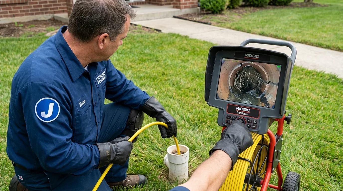 Sewer camera inspection being performed by Johns Plumbing LLC in Council Grove